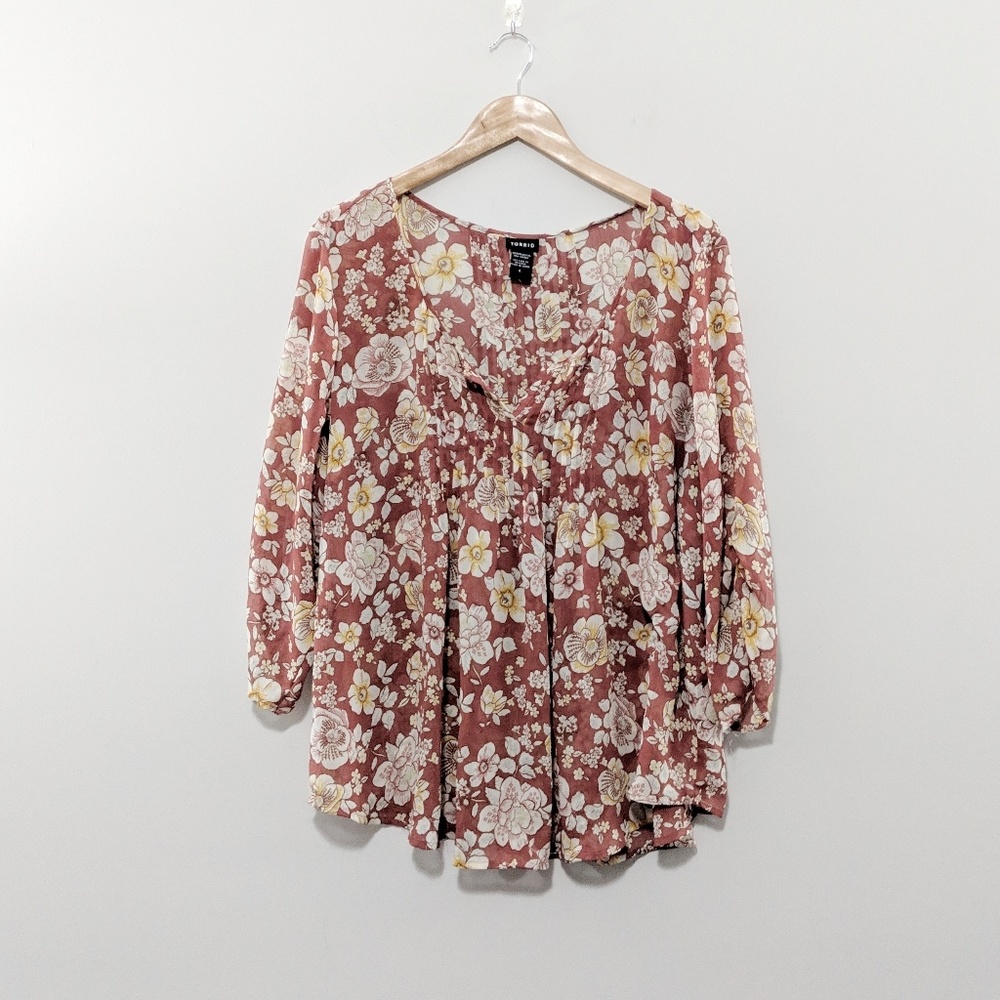 Torrid Sheer Burnt Orange Floral Top Size 2